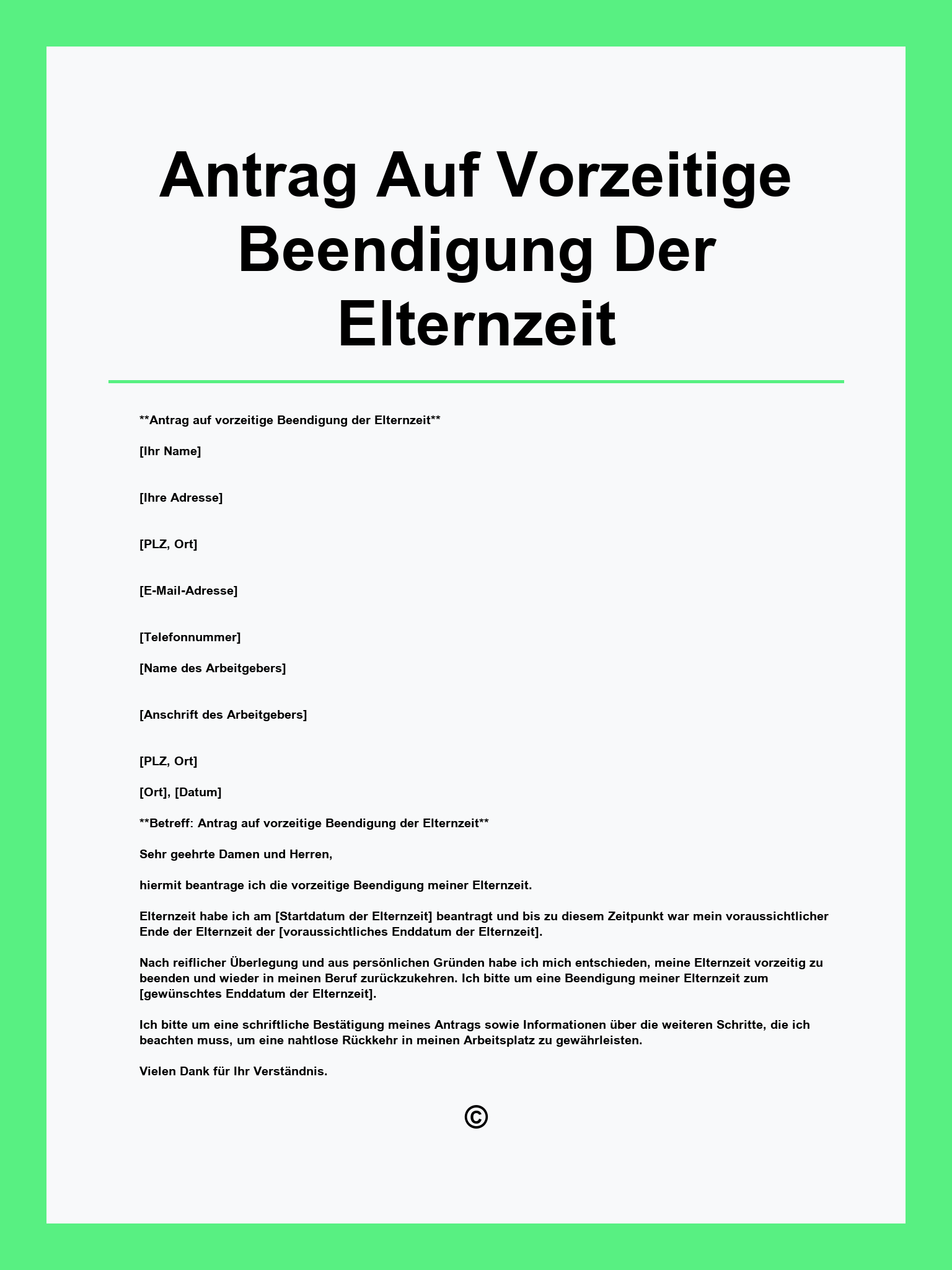 Antrag Auf Vorzeitige Beendigung Der Elternzeit Muster
