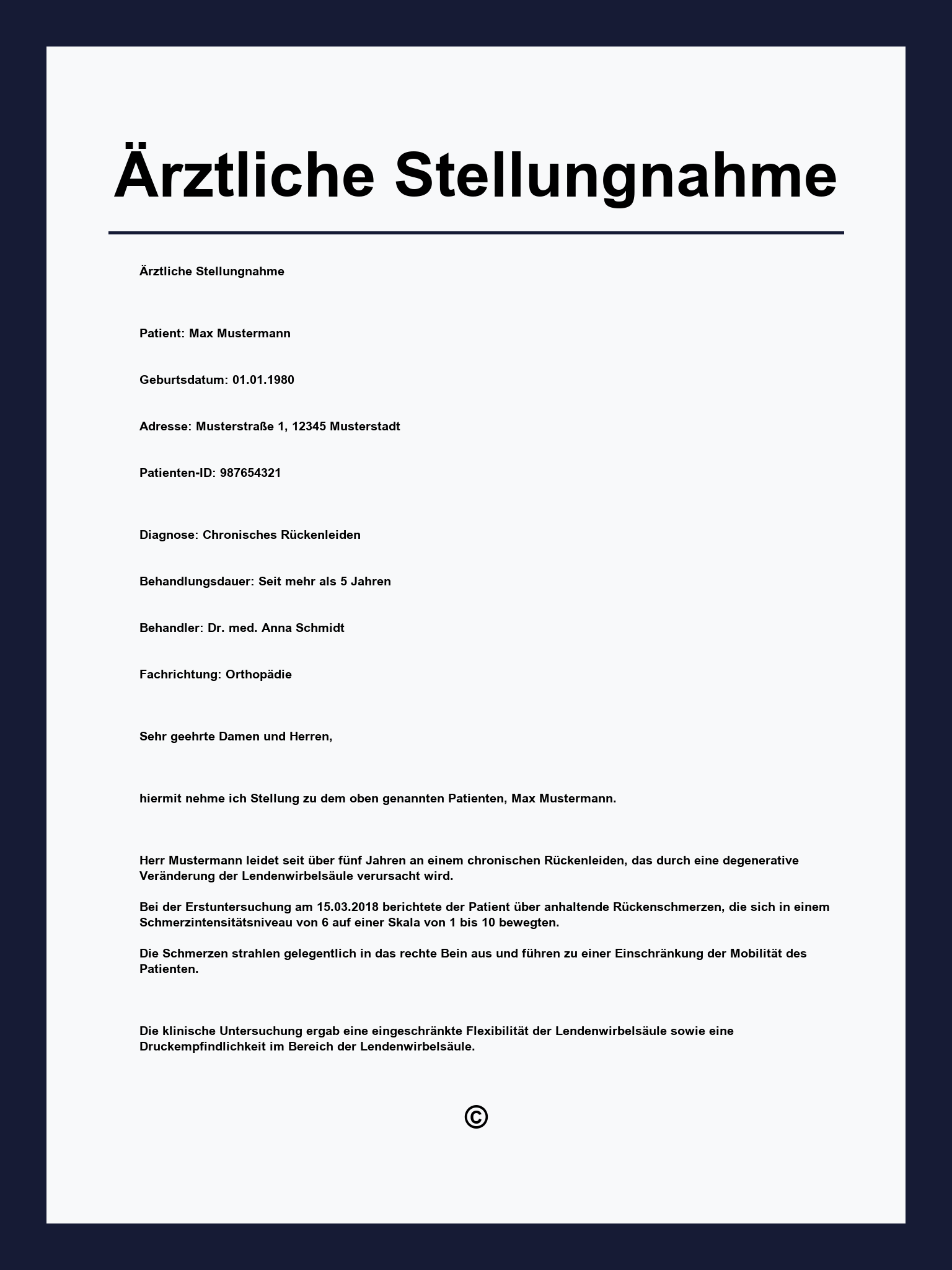 Ärztliche Stellungnahme Muster