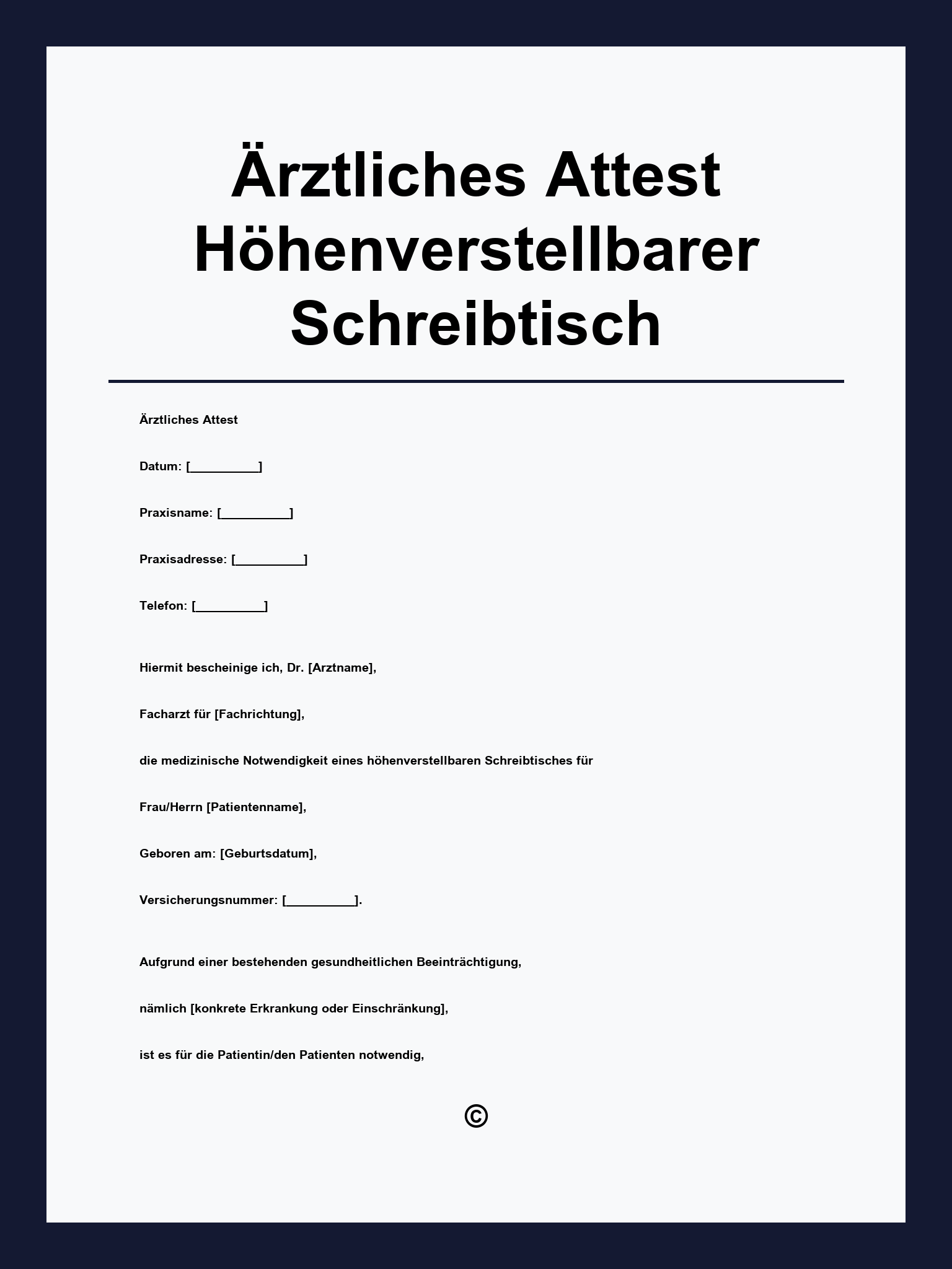 Ärztliches Attest Höhenverstellbarer Schreibtisch Vorlage