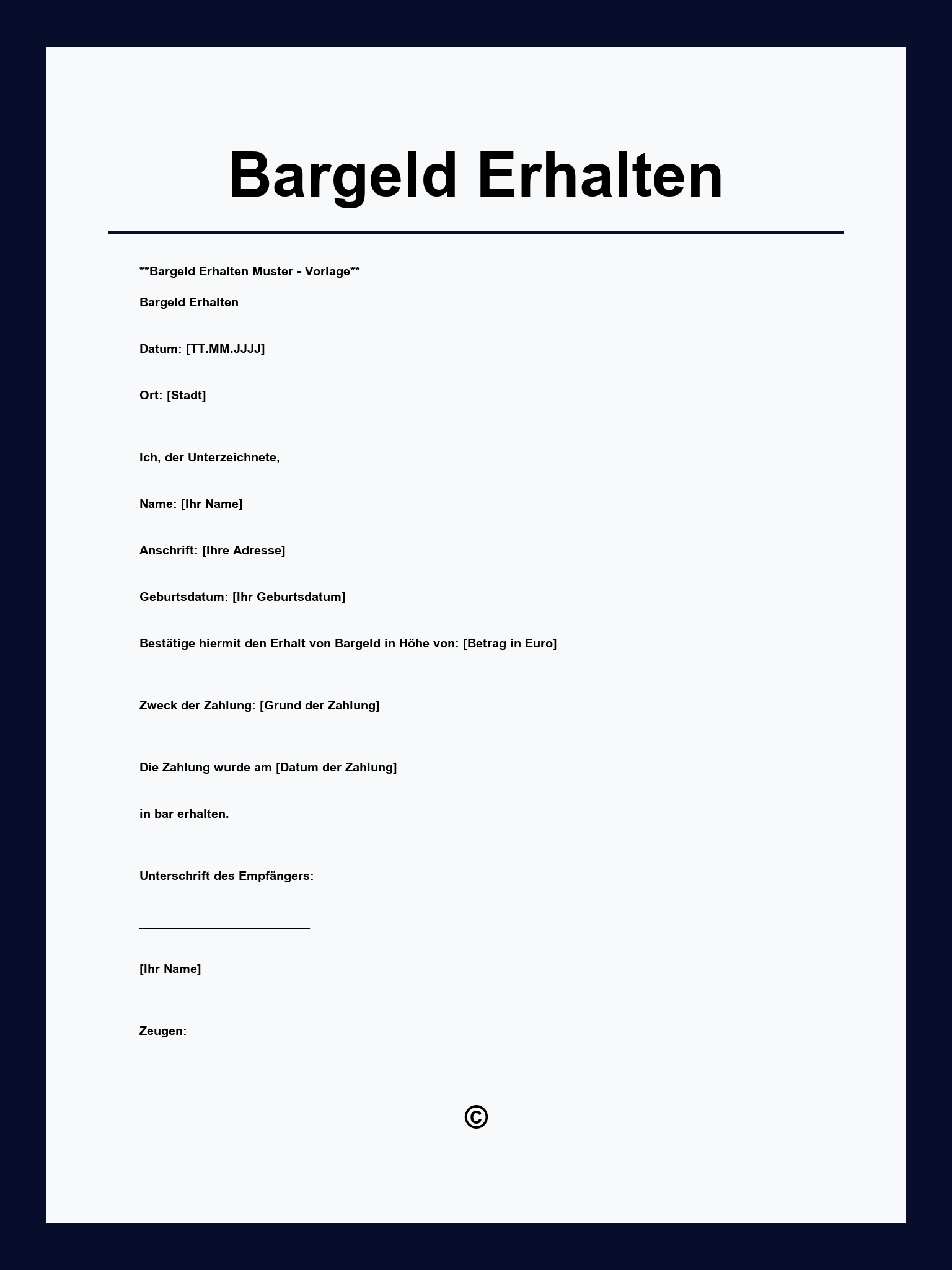 Vorlage Bargeld Erhalten