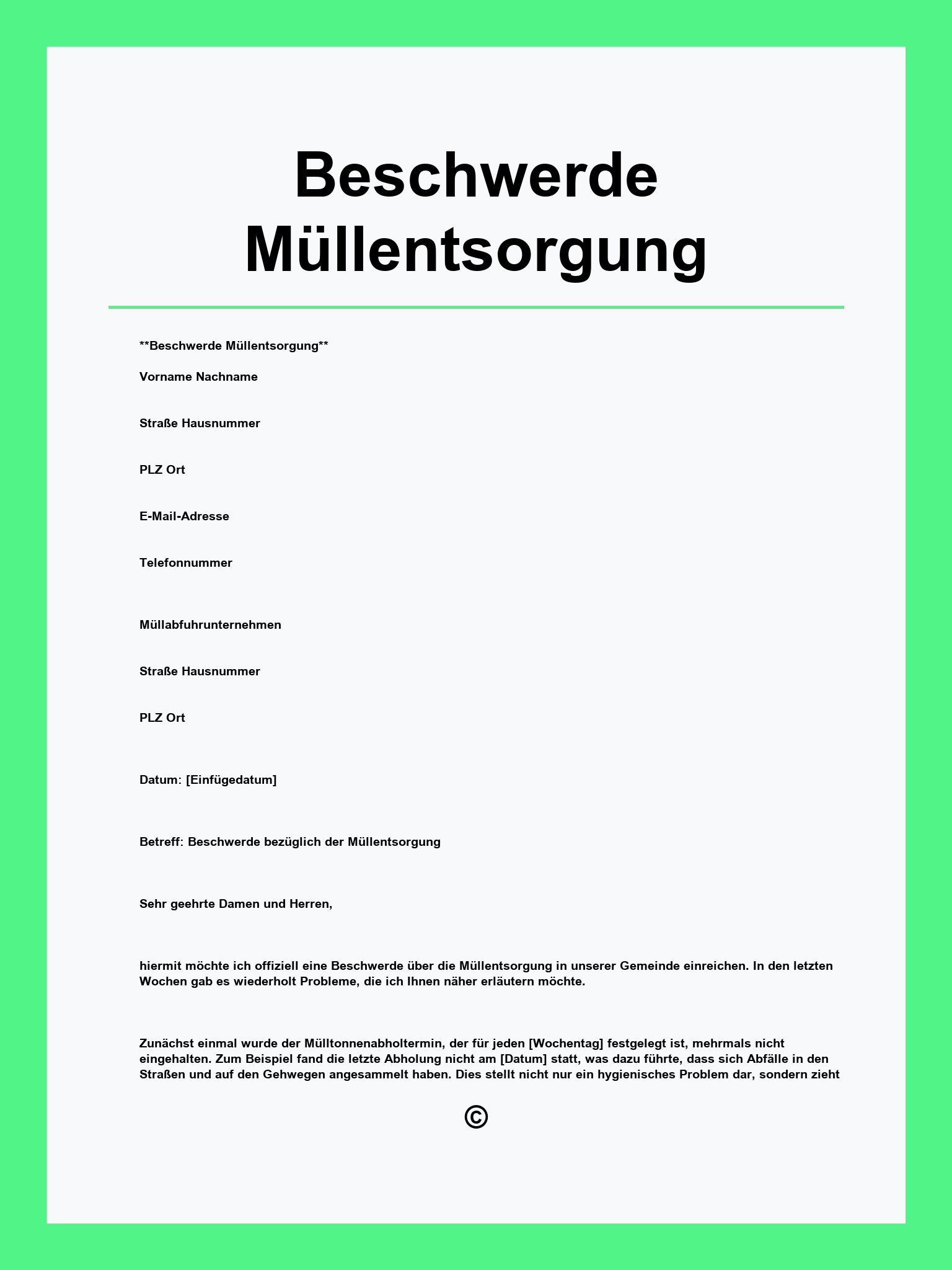 Beschwerde Müllentsorgung Muster
