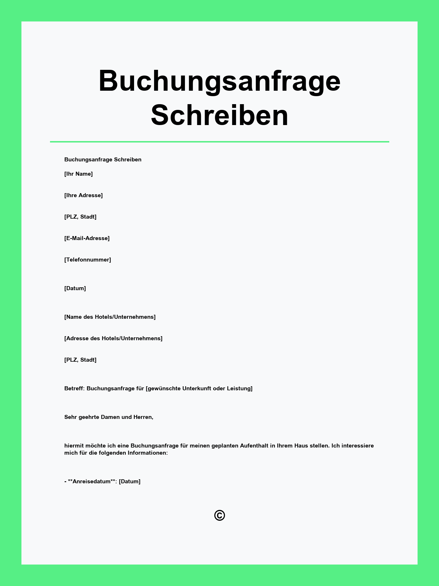 Buchungsanfrage Schreiben