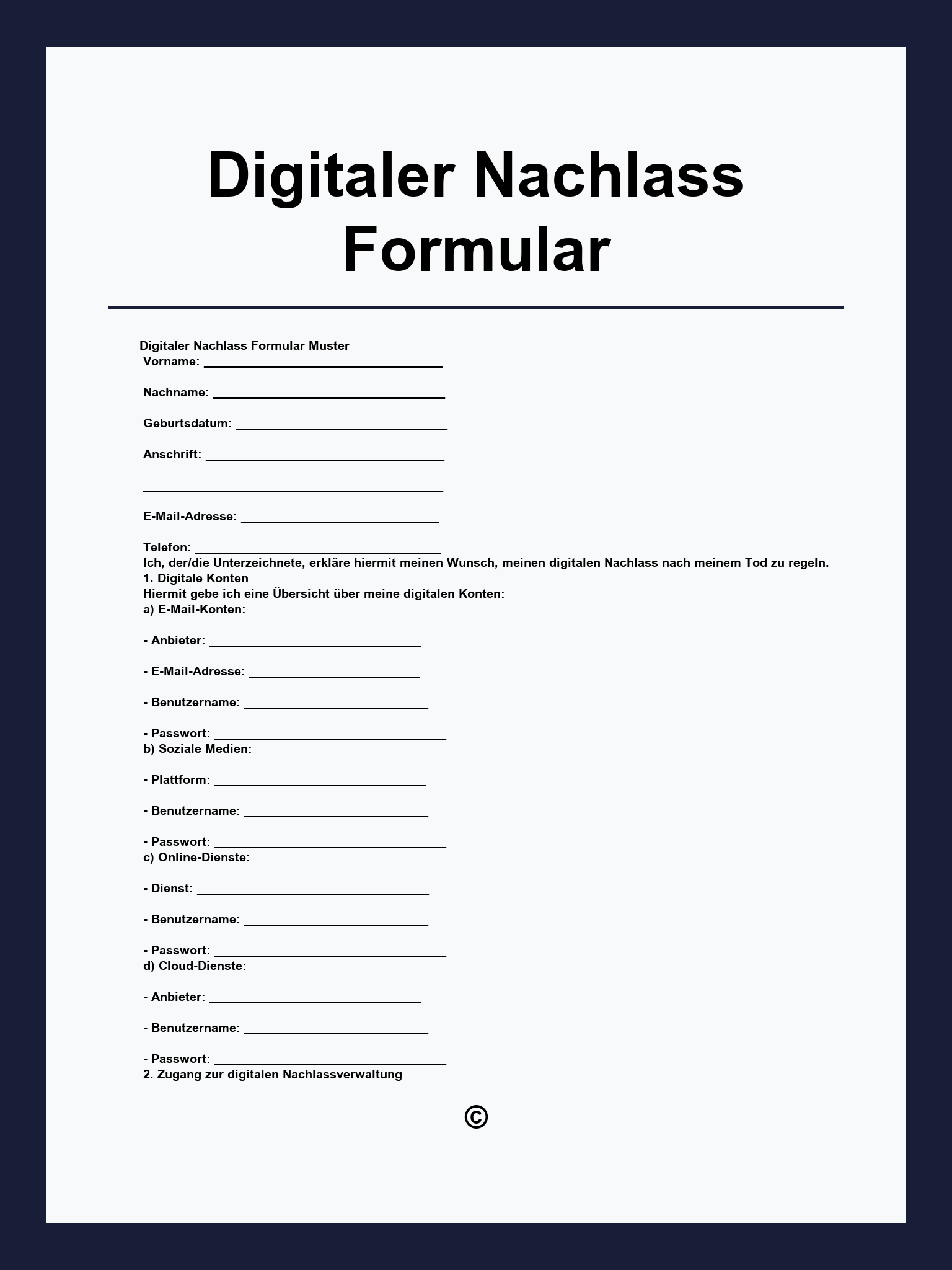 Digitaler Nachlass Formular