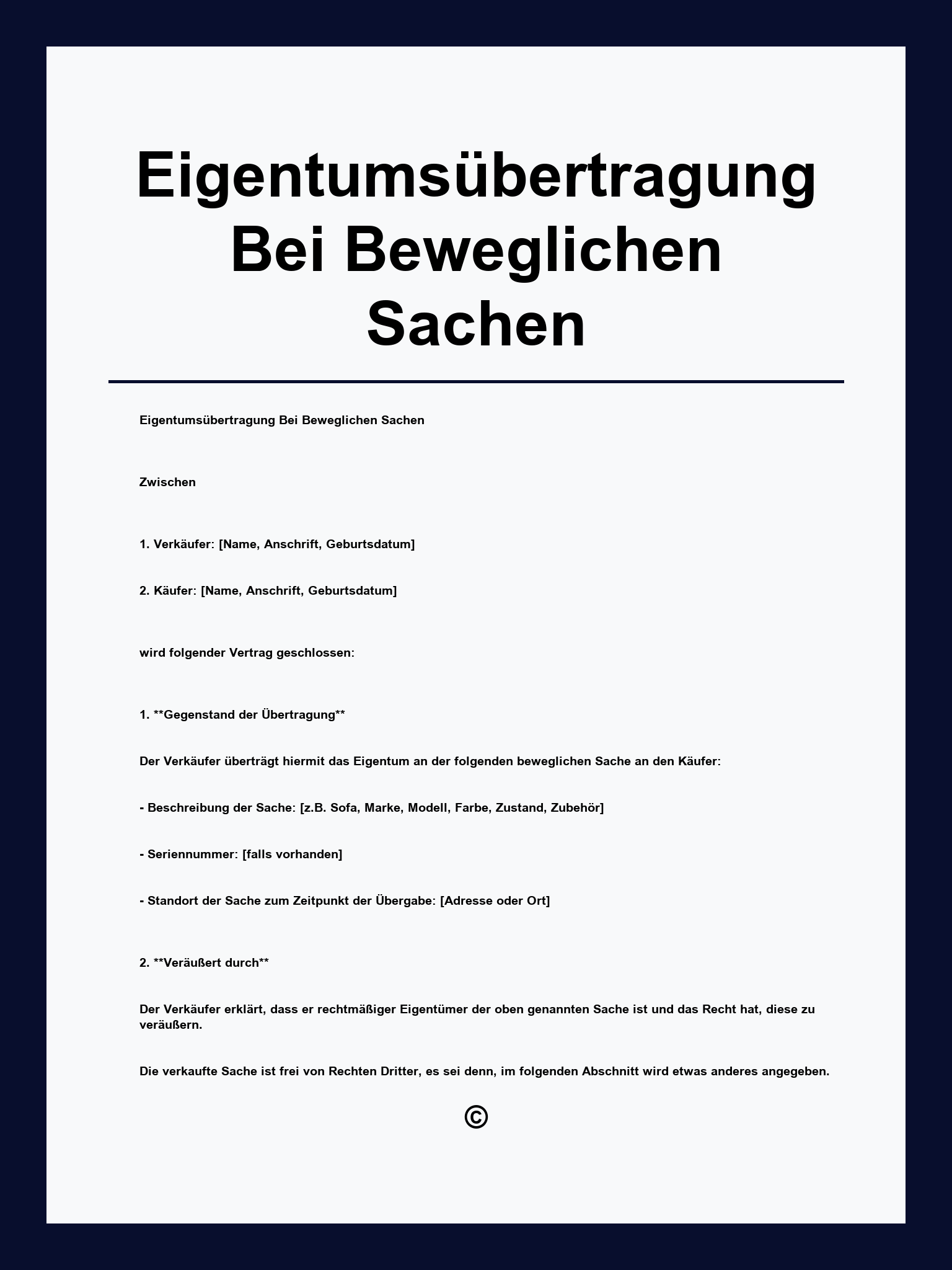 Eigentumsübertragung Bei Beweglichen Sachen Muster