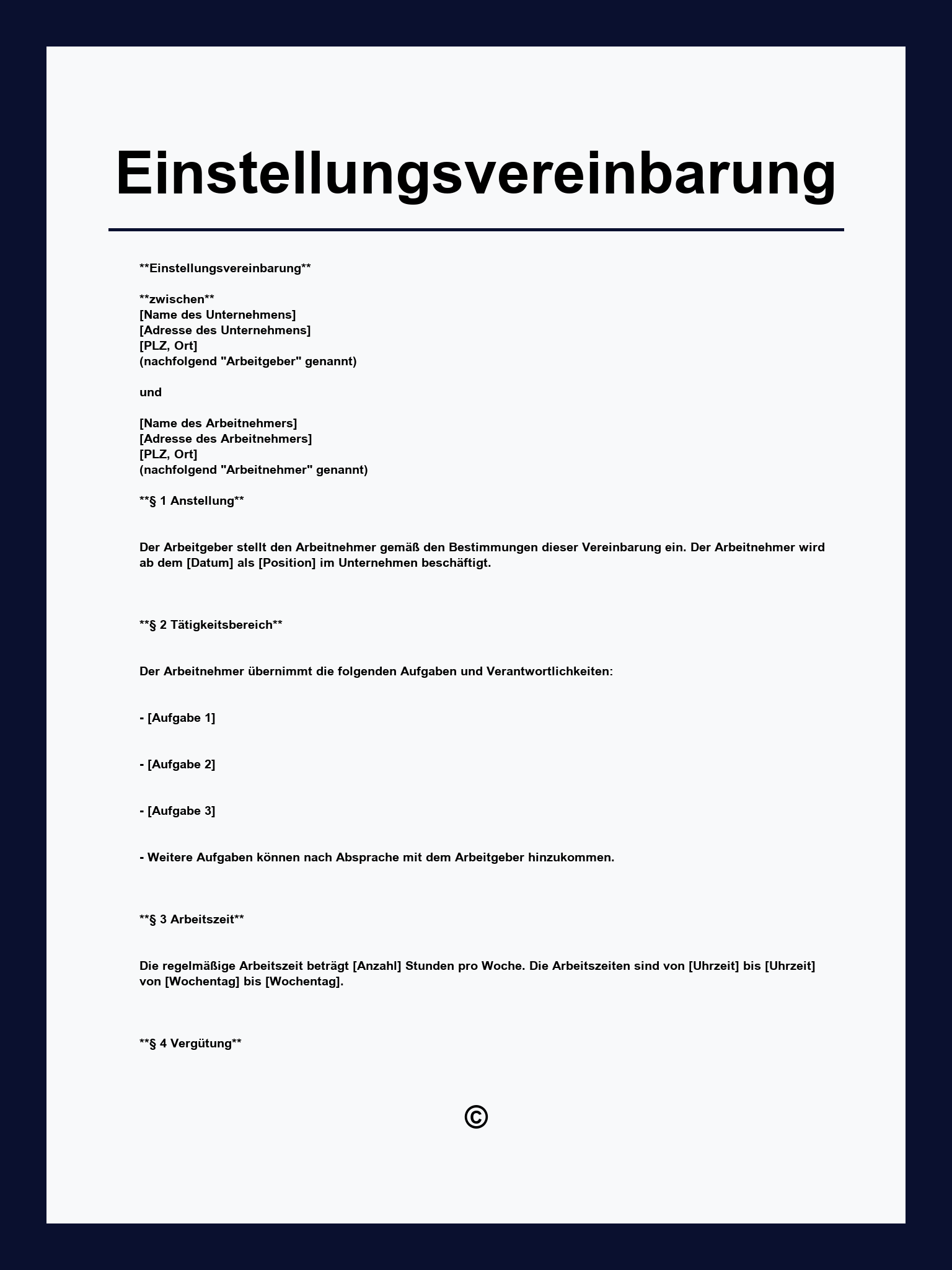 Einstellungsvereinbarung