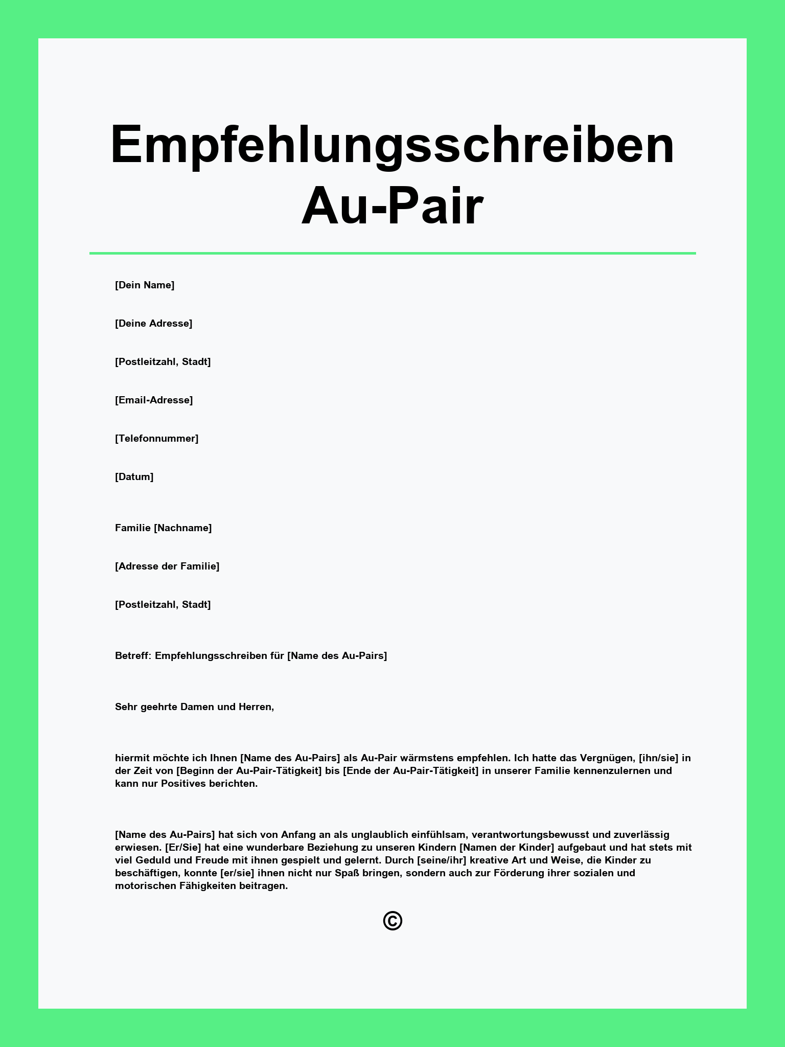 Empfehlungsschreiben Au-Pair Muster