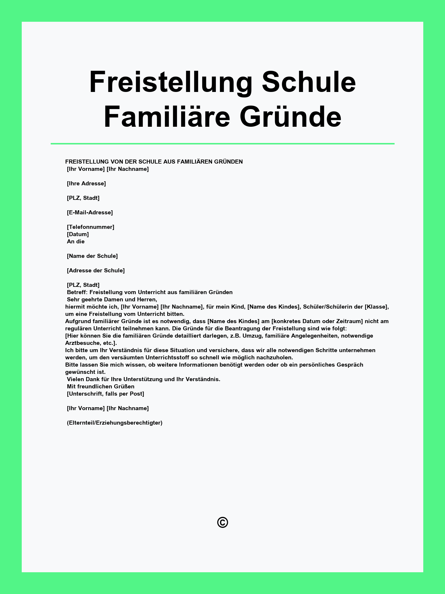 Freistellung Schule Familiäre Gründe Vorlage