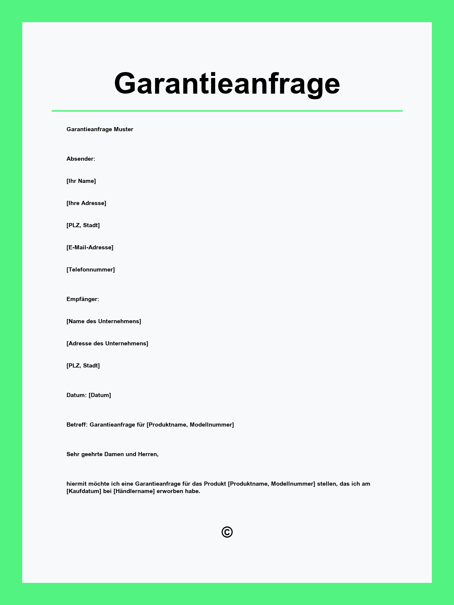 Garantieanfrage Vorlage