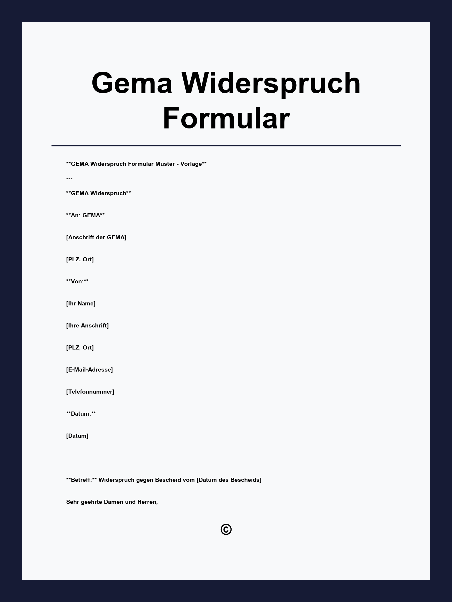 Gema Widerspruch Formular