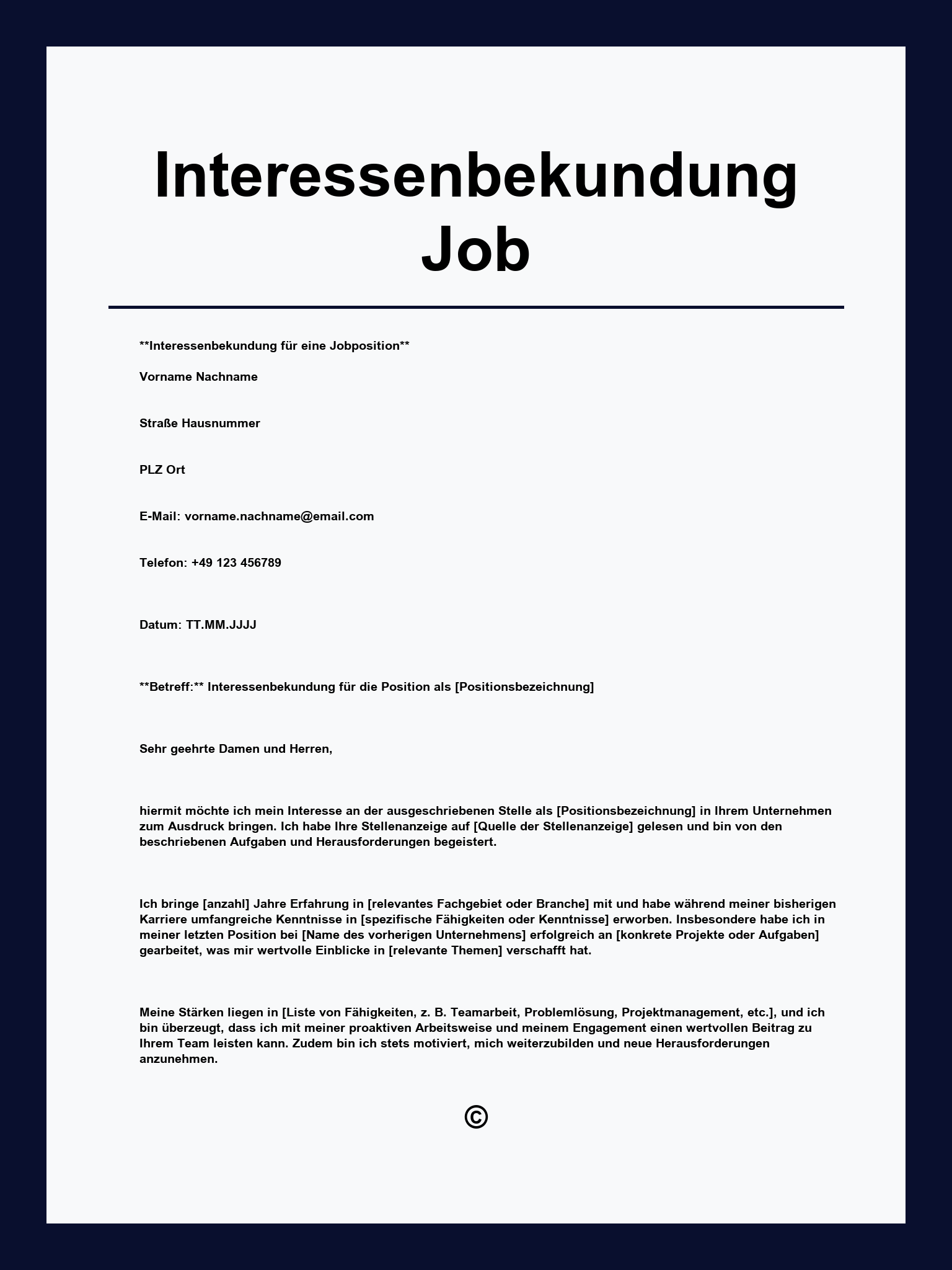 Interessenbekundung Job Muster