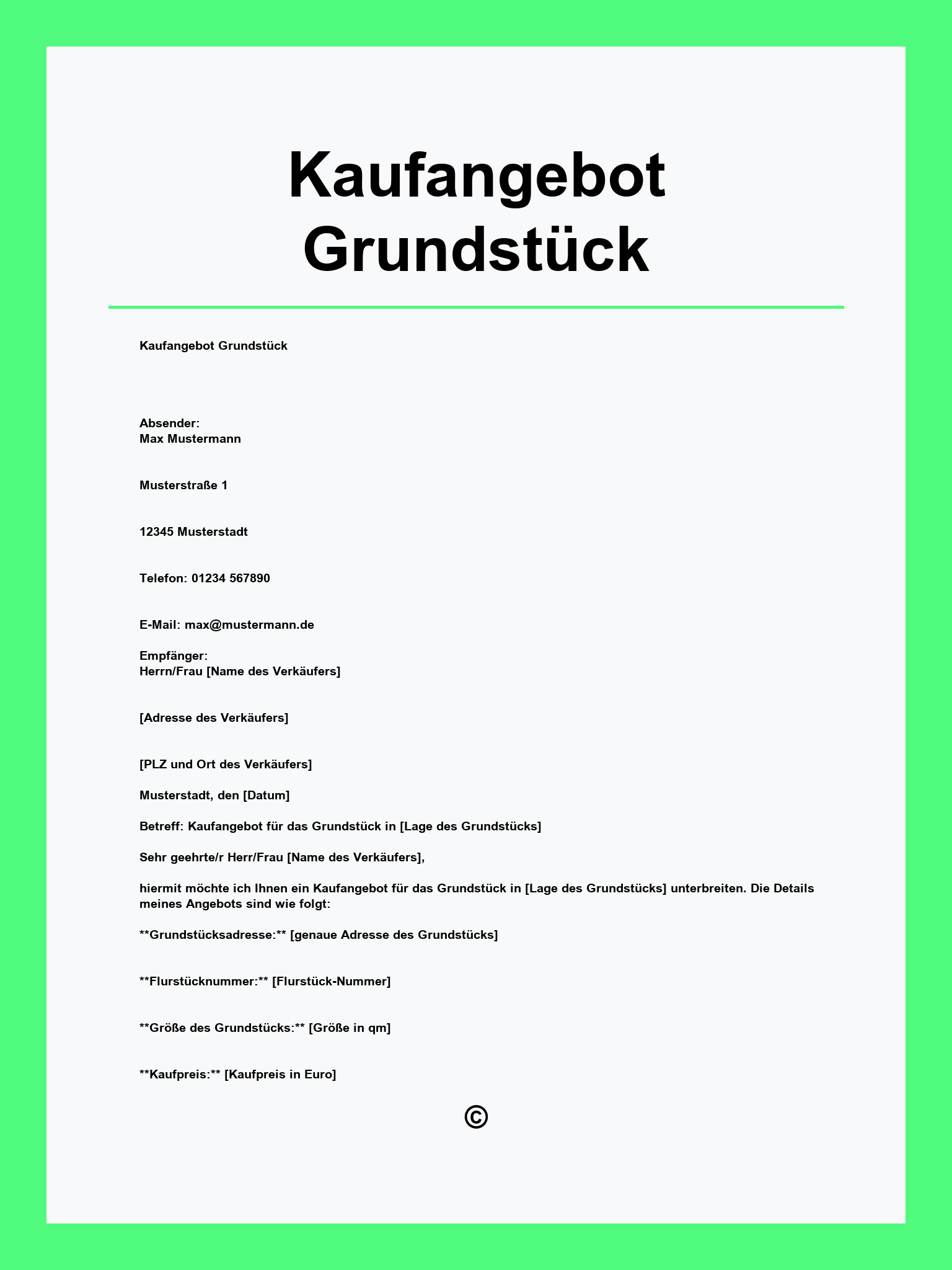 Kaufangebot Immobilie Vorlage Word