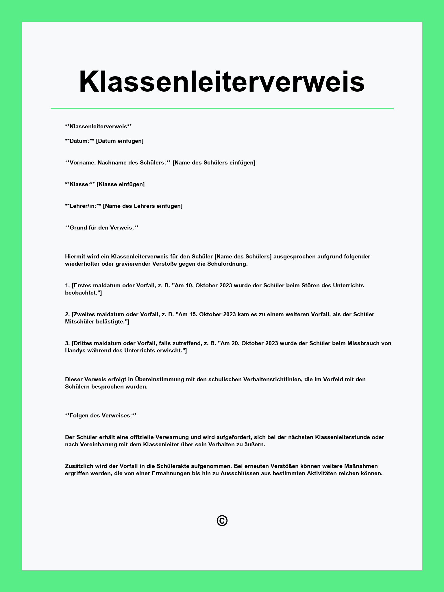 Klassenleiterverweis Vorlage