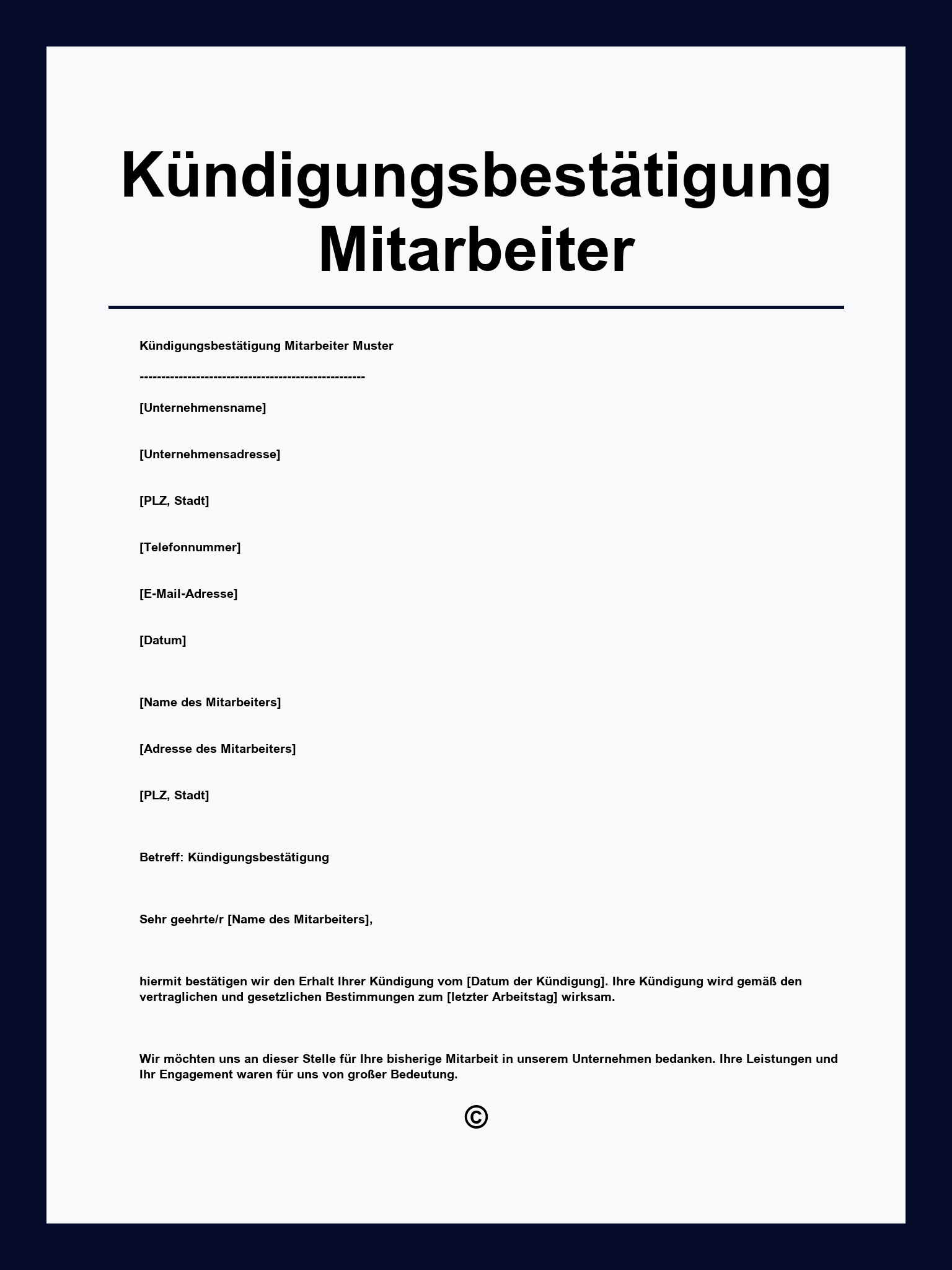 Kündigungsbestätigung Mitarbeiter
