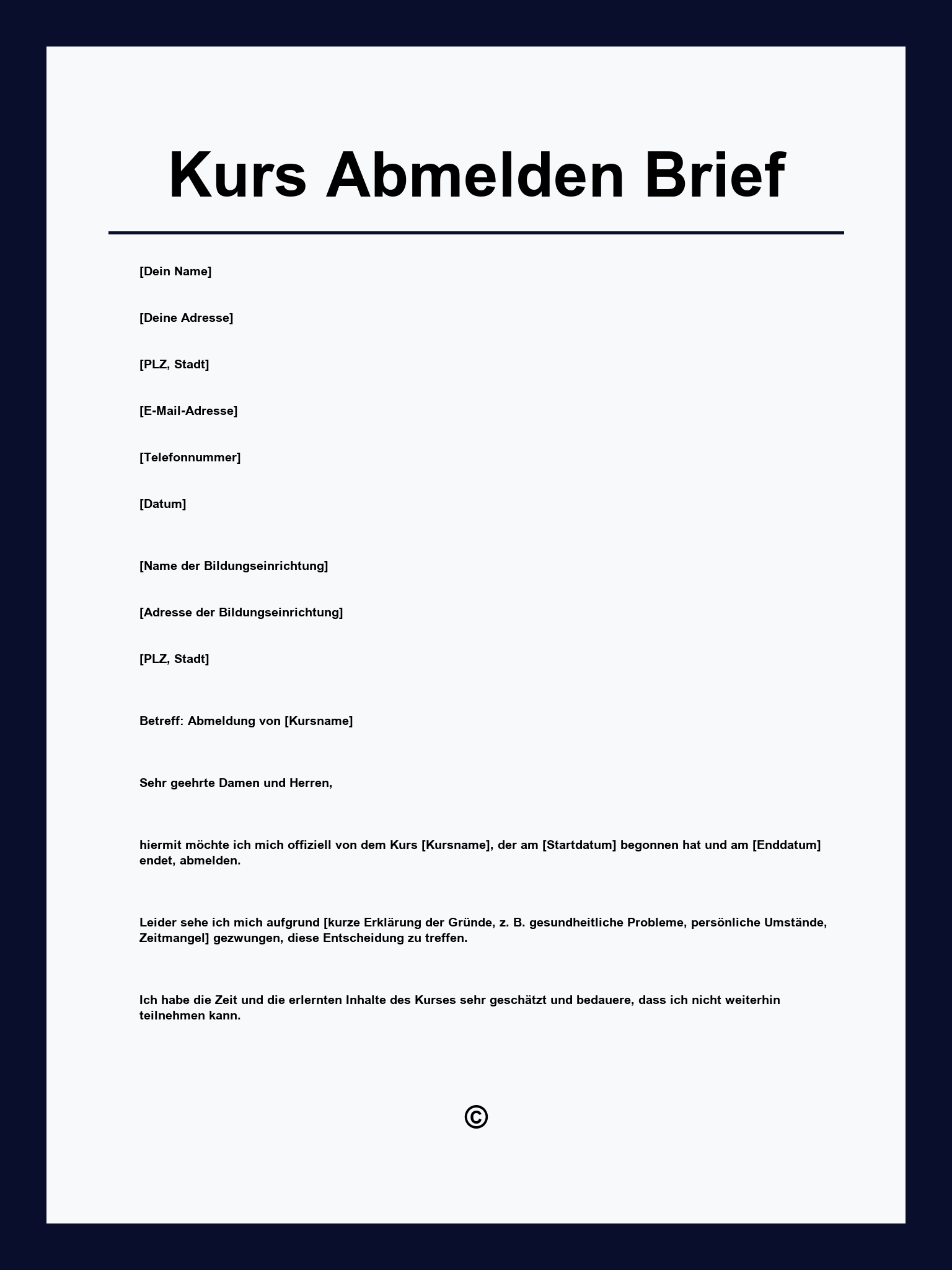 Kurs Abmelden Musterbrief