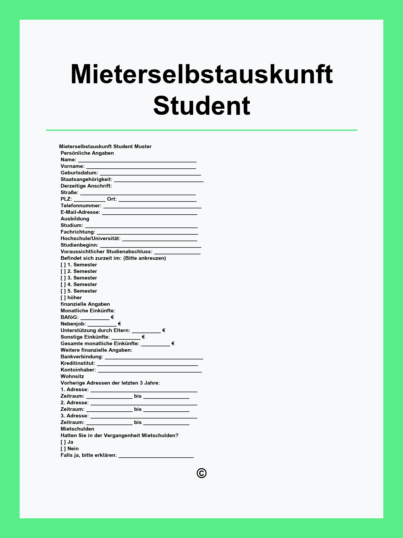 Mieterselbstauskunft Student