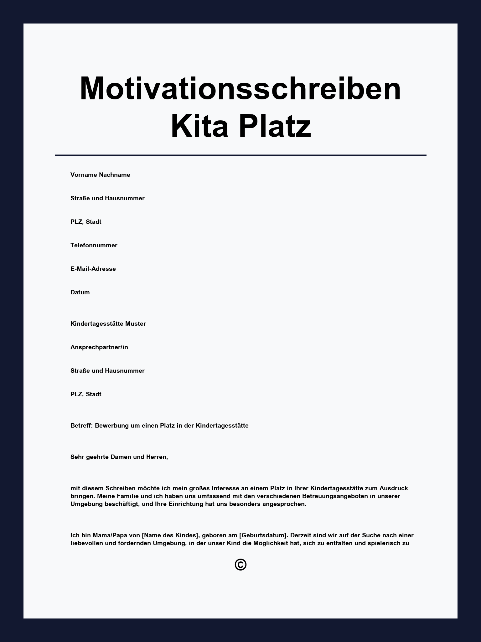 Motivationsschreiben Kita Platz Muster