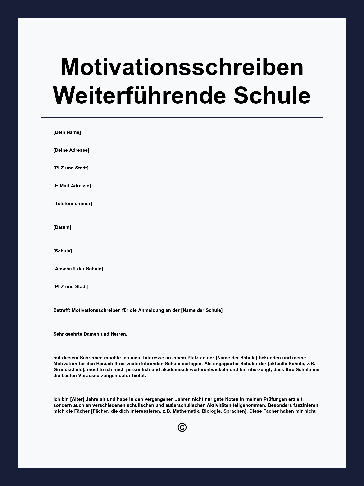 Motivationsschreiben Weiterführende Schule