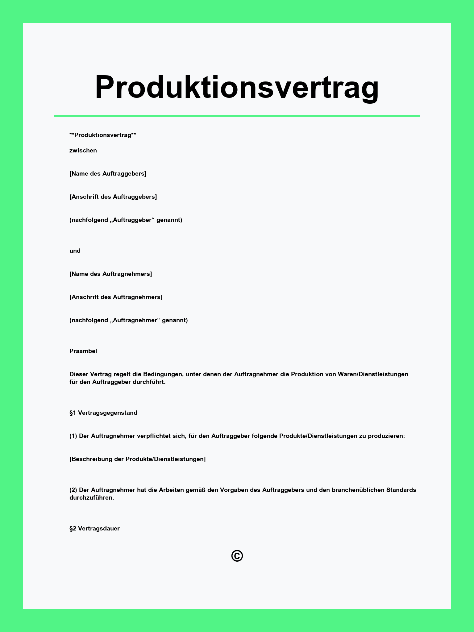 Produktionsvertrag Muster
