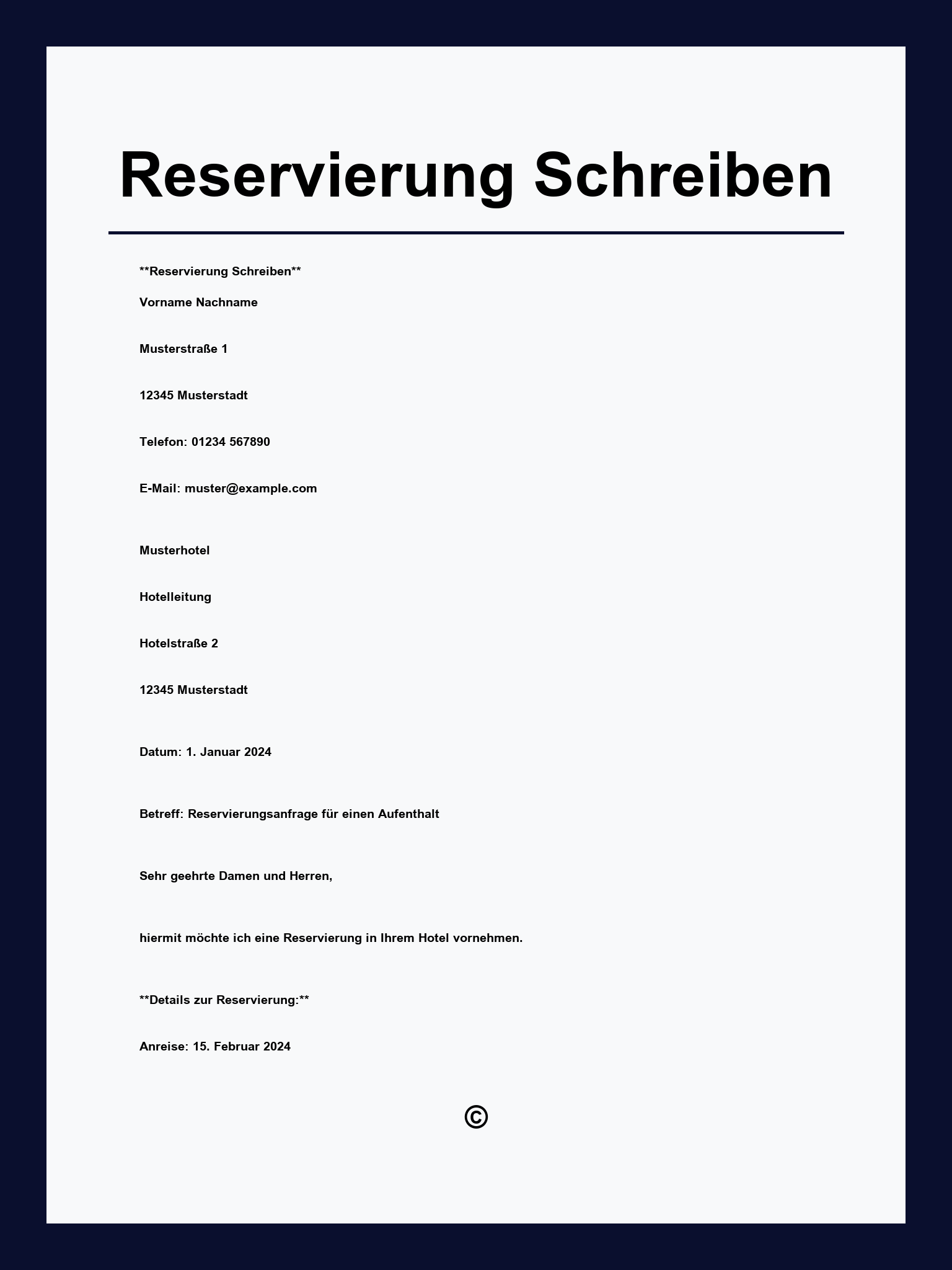 Reservierung Schreiben