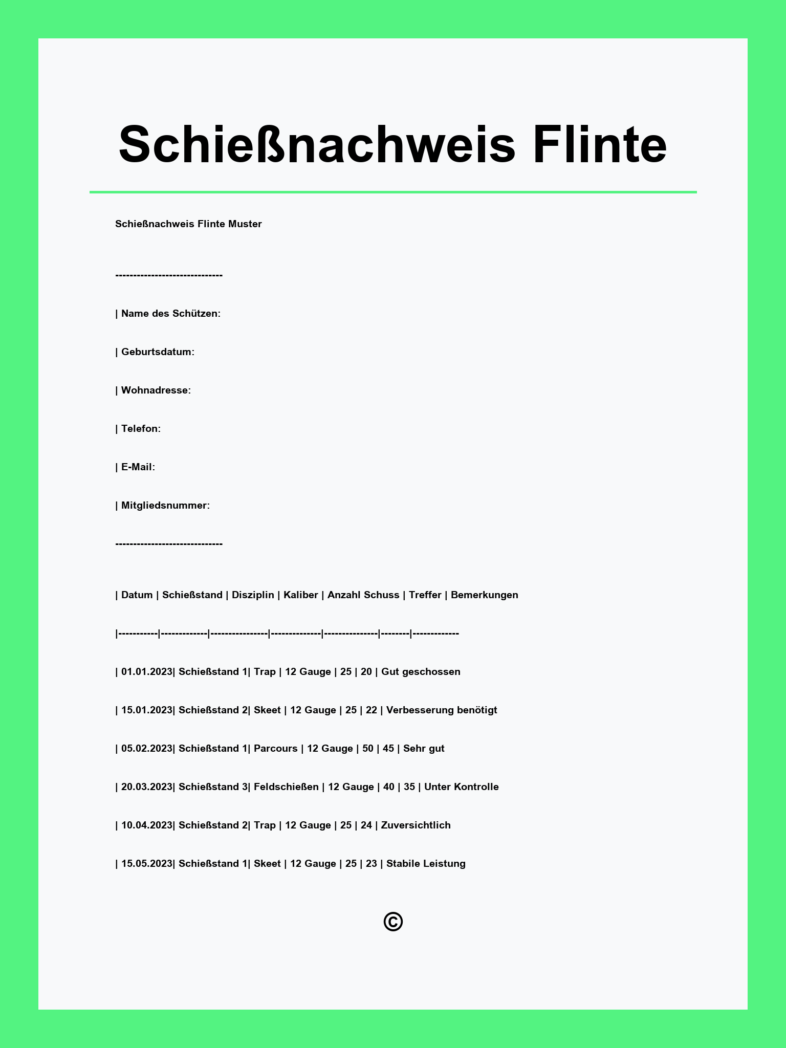 Schießnachweis Flinte Vordruck