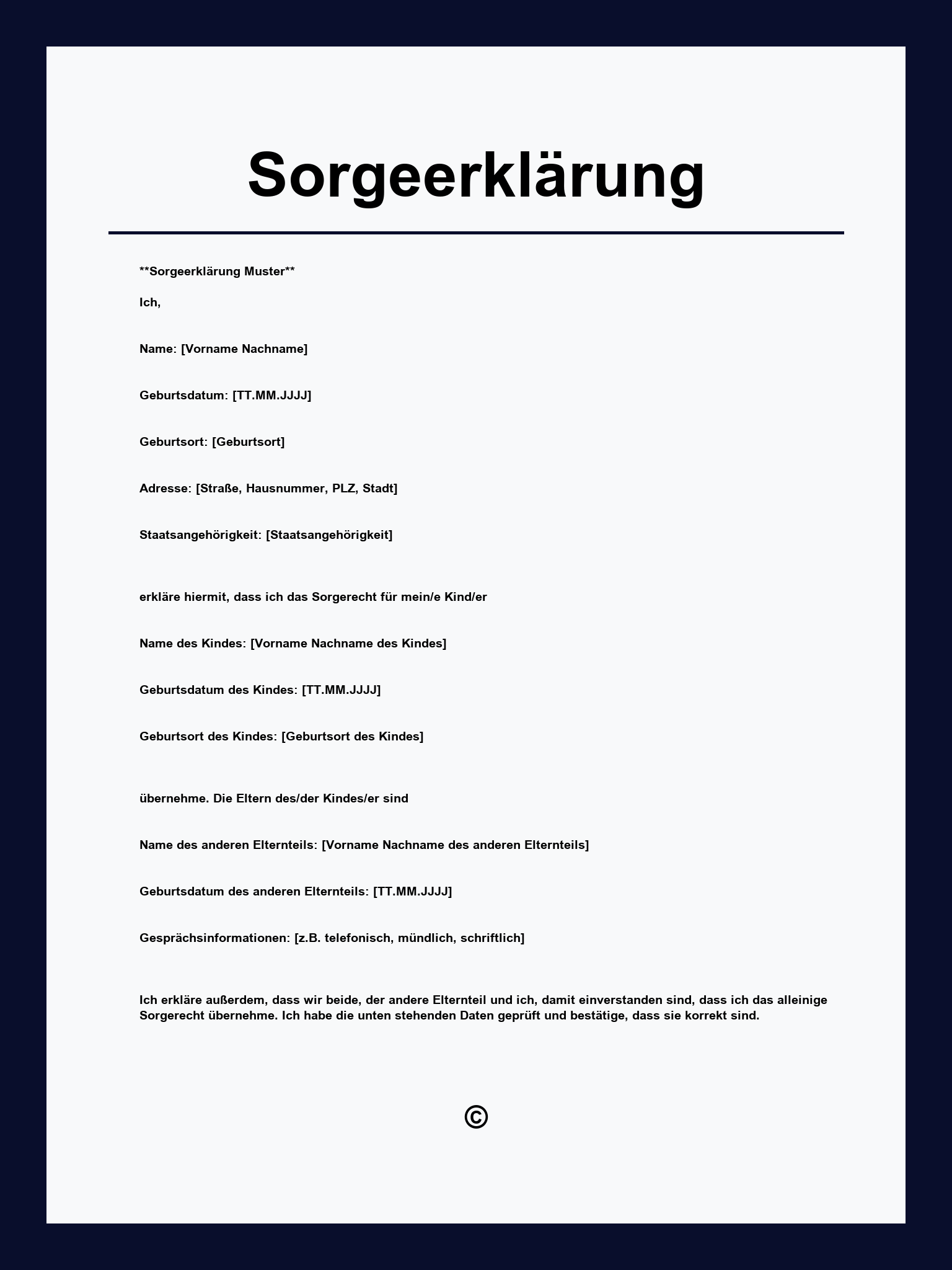 Sorgeerklärung Muster