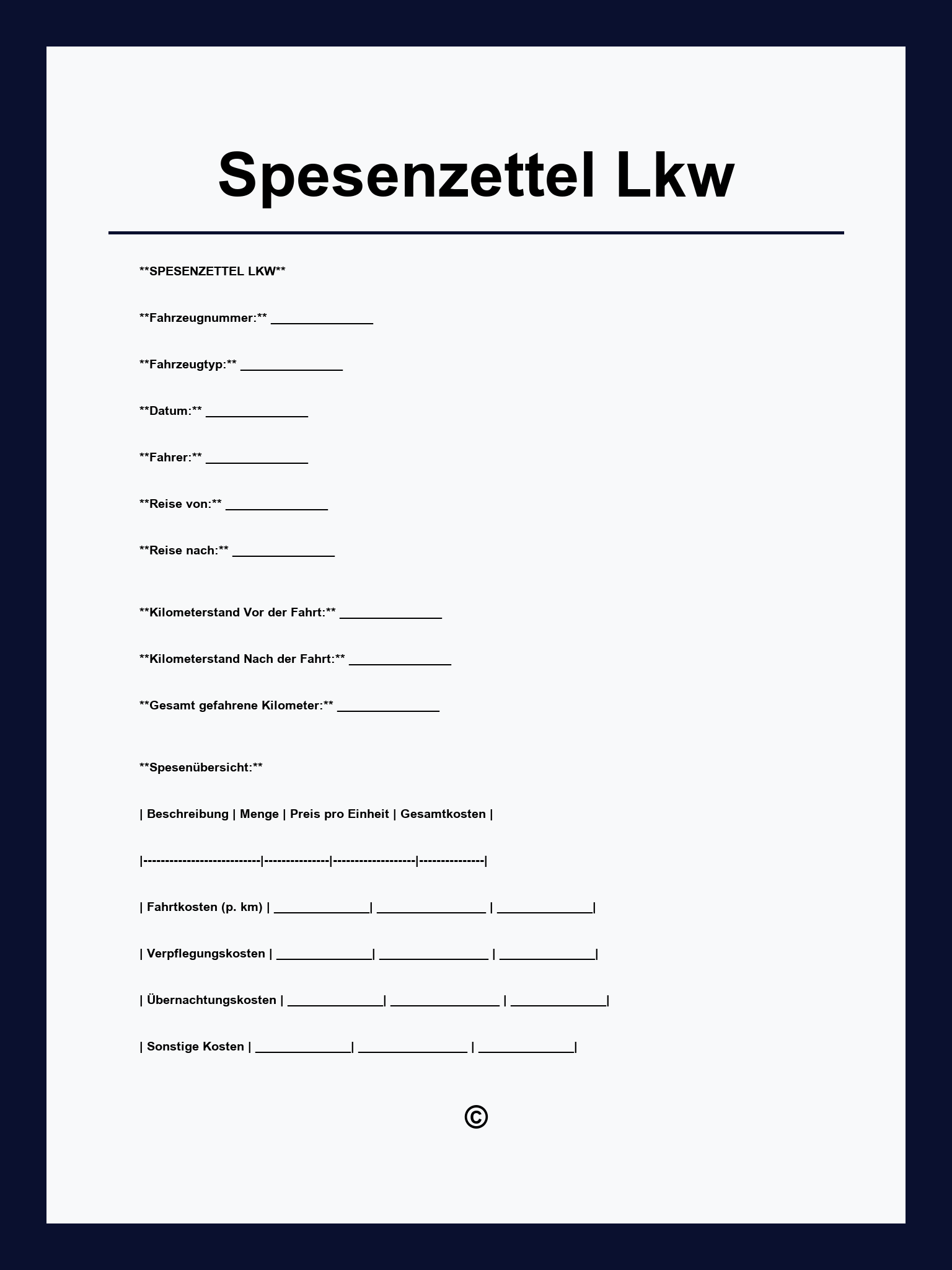 Spesenzettel Lkw