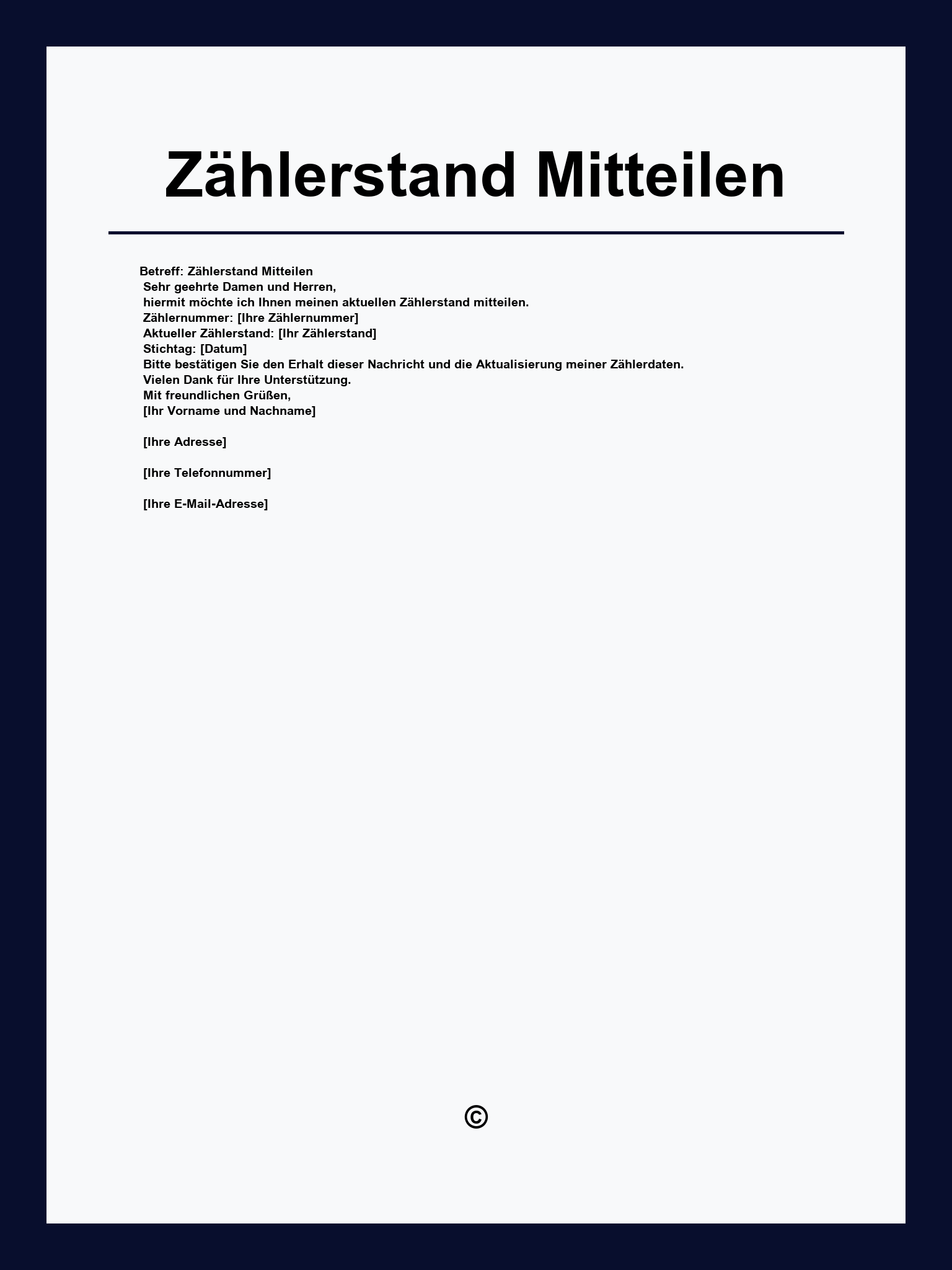 Zählerstand Mitteilen Vorlage